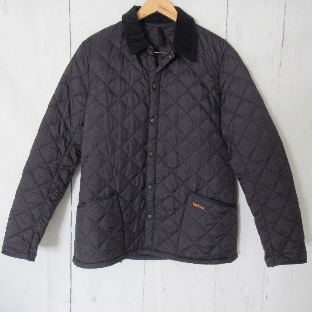 Barbour Jacket L Mens Navy Blue Liddesdale Heritage Quilted Corduroy Collar